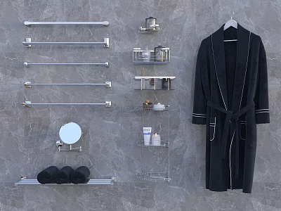 Stylish Bathroom Wall Hook Design With Hanging Robe Towel And Towel Rack Accessories 3d model