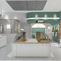 Time Light Milk Tea Shop Interior With Marble Counter Display Case And Clock Lighting 3d model