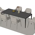 Modern Dining Table Set with Black Rectangular Table White Chairs Fruit Bowl and Flower Vase 3d model