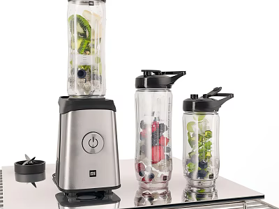 Modern Kitchen Blender With Transparent Cups Containing Green Vegetables And Red Fruits 3d model