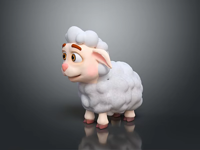 Cute Cartoon Sheep Game Movie Character With White Curly Wool Brown Eyebrows And Pink Nose 3d model