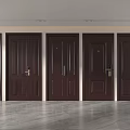 Dark Brown Swing Doors With Panel Design In Modern Interior Space 3d model