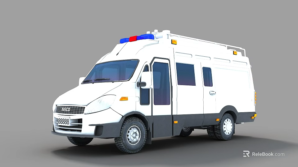 Ambulance Utility Vehicle With White Body Blue Red Emergency Lights And Medical Equipment 3d model 