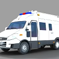 Ambulance Utility Vehicle With White Body Blue Red Emergency Lights And Medical Equipment
