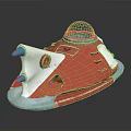 Futuristic Copper And Silver Water Vehicle With Blue Dome Pointed Front And Metallic Finish Design