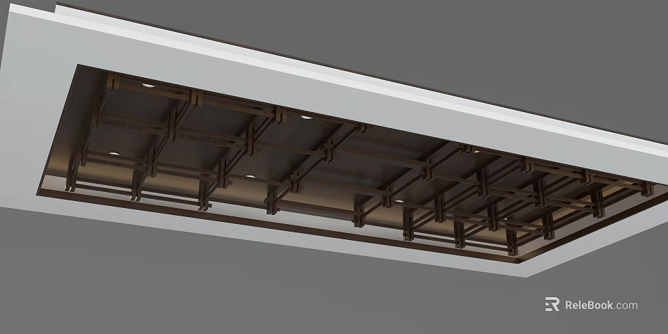 Modern Ceiling Structure With Metal Framework And Recessed Lights Grid Design 3d model 