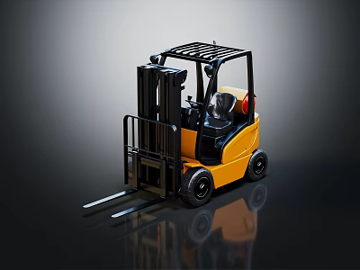 Yellow Heavy Duty Forklift With Black Structure Cab Forks And Wheels 3d model