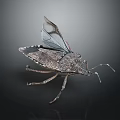 Spotted Bug with Spread Transparent Wings and Detailed Exoskeleton on Dark Background 3d model