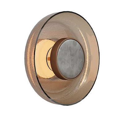 Elegant Modern Round Wall Light With Amber Textured Glass And Metal Base 3d model