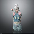 Cute Child in Blue Pink COOKIE HEART Top And Fluffy Shorts With White Hair Bun