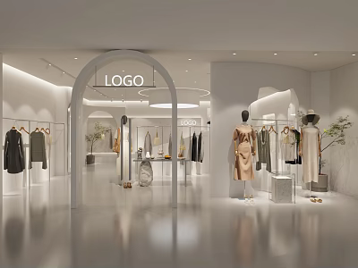 Fashion Clothing Store Modern White Interior With Mannequins And Clothes Display Racks 3d model