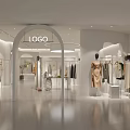 Fashion Clothing Store Modern White Interior With Mannequins And Clothes Display Racks