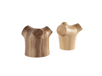 Natural Wooden Stools With Curved Design In Two Wood Tones For Modern Home 3d model