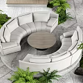 Karesansui Dry Landscape Garden With Circular Seating Stone Paths Moss And Green Plants
