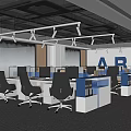 Modern Public Office Space With Open Layout Workstations Ergonomic Chairs Computers And Ceiling Lights 3d model