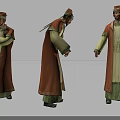 Game Film Character In Traditional Costume With Three Different Poses