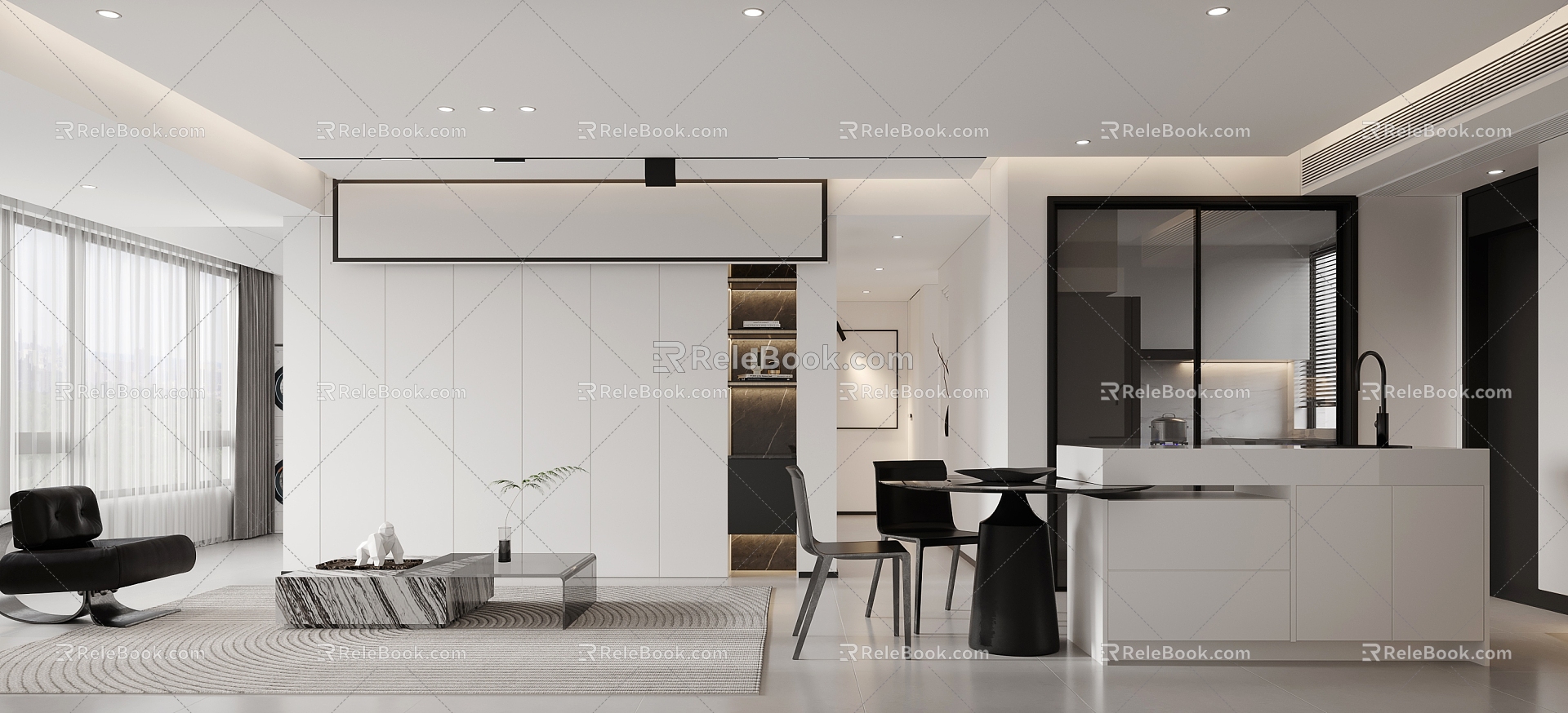 Modern Guest Restaurant Minimalist Black and White Grey Guest Restaurant Study 3d model