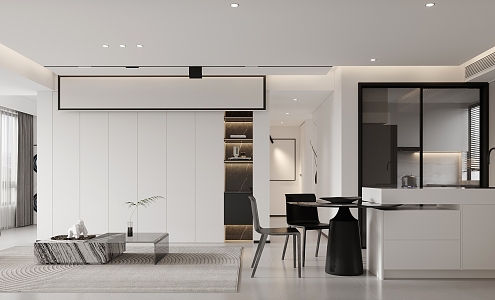 Modern Guest Restaurant Minimalist Black and White Grey Guest Restaurant Study 3d model