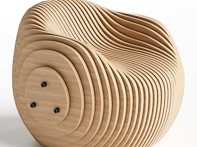 Unique Wooden Chair With Layered Slice Design And Black Accents 3d model