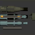 Military Weapon Parts Featuring Green UI1 Launcher Disassembled Sections And Blue Cylindrical Components