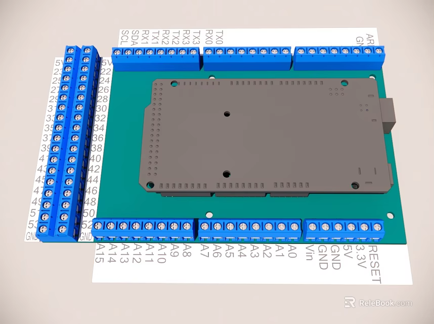 Industrial Circuit Board With Blue Terminal Blocks And Numbered Labels 3d model 