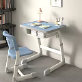 Adjustable Kids Study Desk With Blue Chair Table Lamp Stationery And Bookshelf