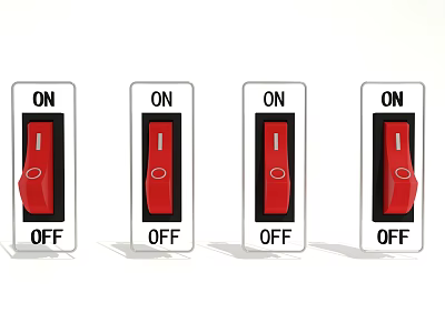 Four Red Electrical Switches with ON OFF Labels in Hardware Tools 3d model