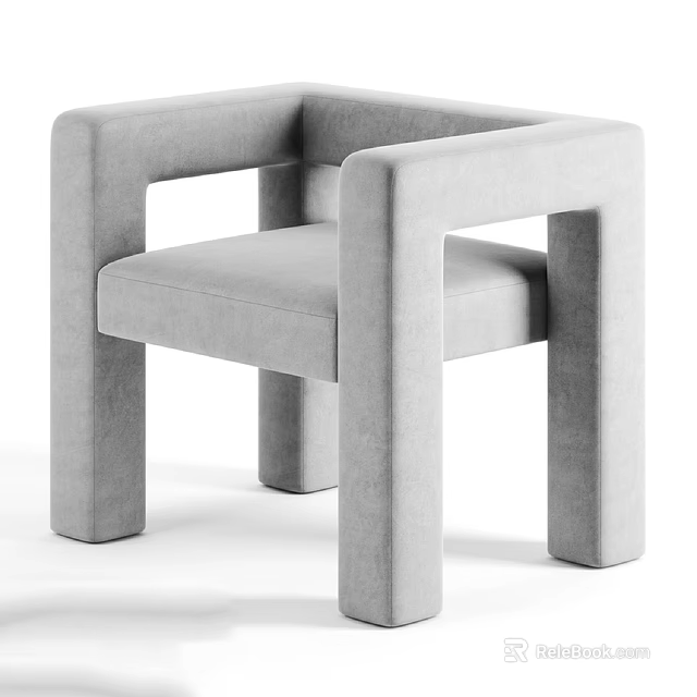 Modern Gray Upholstered Sofa Stool With Square Armrests And Solid Legs 3d model 