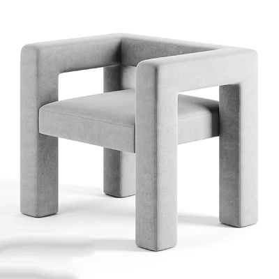 Modern Gray Upholstered Sofa Stool With Square Armrests And Solid Legs 3d model