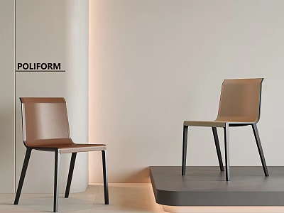 POLIFORM Brown Leather Dining Chairs With Black Legs In Modern 3d model