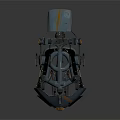 Futuristic Sci Fi Blue And Orange Mechanical Device With Metallic Structure And Complex Components