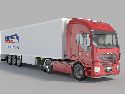 Red IVECO Commercial Cargo Truck With Schmitz Cargobull White Trailer 3d model