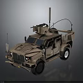 Tan Armored Military Vehicle With Roof Mounted Equipment Antenna Tinted Windows And Black Wheels