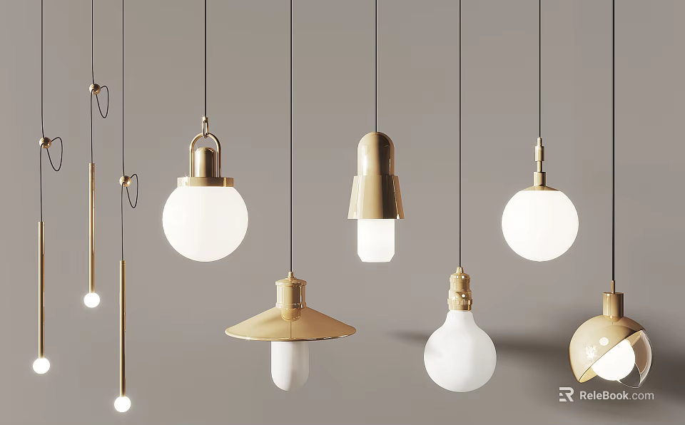 Modern Gold and White Pendant Lights with Various Design Styles 3d model