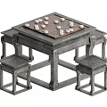 Entertainment Table with Chessboard and Pieces and Matching Stools Classic Design 3d model