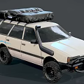 White Off Road Car With Roof Rack Luggage Bags Black Front Guard Off Road Tires