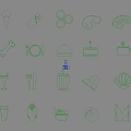 Golden Food And Utensil Themed Wall Decor With Blue Background Icons