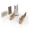 Rustic Scene Components Featuring Reed Fences Straw Screens And Wooden Racks