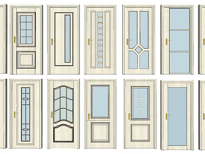 Various Stylish Swing Door Designs With Glass Panels And Wooden Frames 3d model