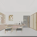 Traditional Teahouse Interior Design Featuring Wooden Table Chairs Tea Sets Display Shelves And Green Plant