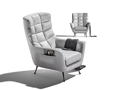 Modern Gray Upholstered Armchair For Living Room With Comfortable Cushion And Metal Legs 3d model