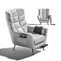Modern Gray Upholstered Armchair For Living Room With Comfortable Cushion And Metal Legs