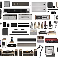 Headphones and Speakers Various Types of Audio Equipment Including Microphones and Players
