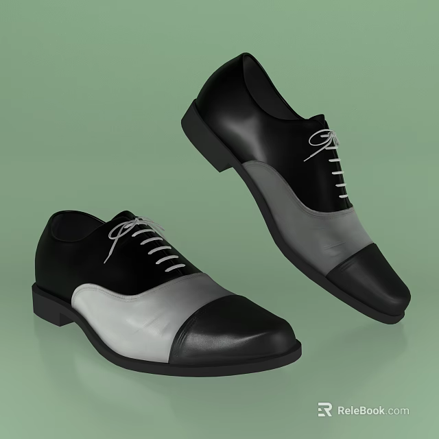 Classic Two Tone Black And Gray Leather Lace Up Formal Shoes For Men 3d model 