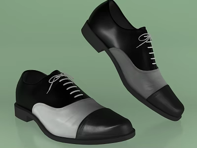 Classic Two Tone Black And Gray Leather Lace Up Formal Shoes For Men 3d model