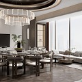 Modern Restaurant Box Dining Table and Chair Combination Chandelier Tableware 3d model