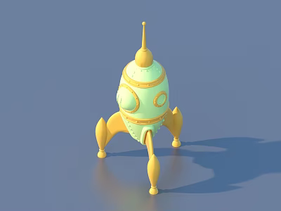 Light Green Rocket Model With Yellow Details Round Windows And Stand Legs 3d model