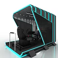 Console Game Store Featuring Modern Gaming Pod With Black Seat Steering Wheel And Blue Lighting