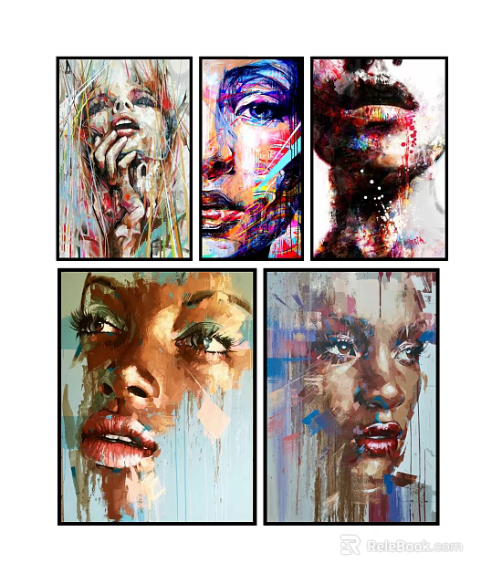 Abstract Female Portrait Paintings With Vibrant Colors And Expressive Facial Features 3d model 