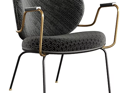 Modern Office Chair with Black Woven Texture Gold Armrests and Black Metal Legs 3d model